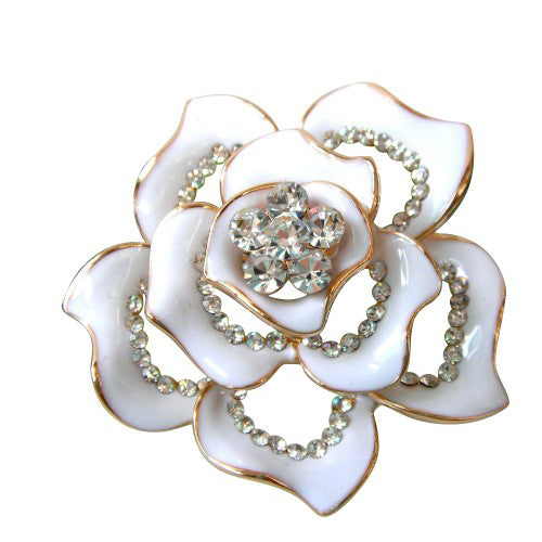 Rose-shaped crystal rhinestone brooch