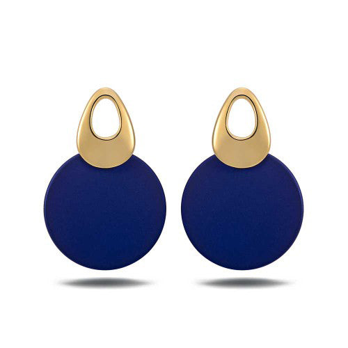 Gold-plated red & blue round earrings