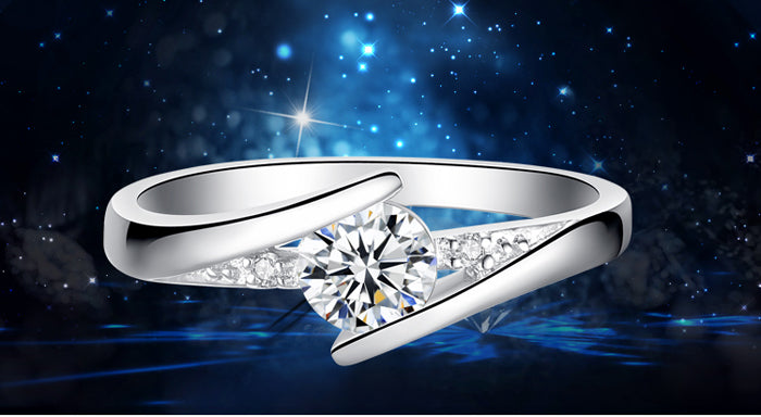 Diamon wedding silver ring