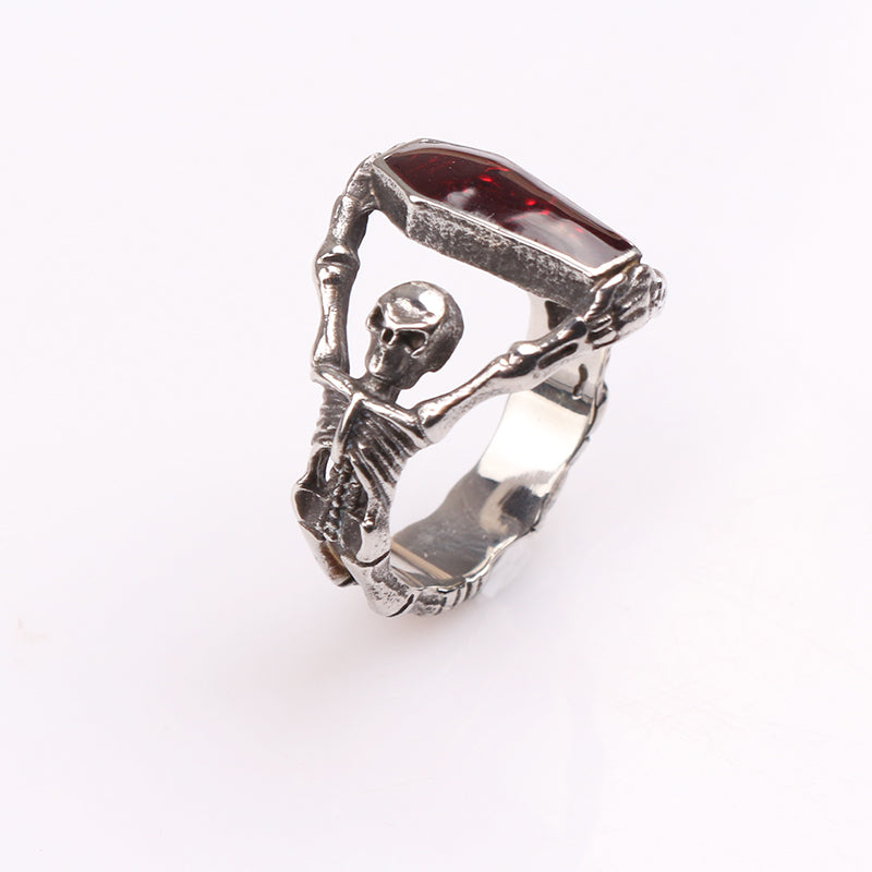 Skeleton Coffin Biker Ring