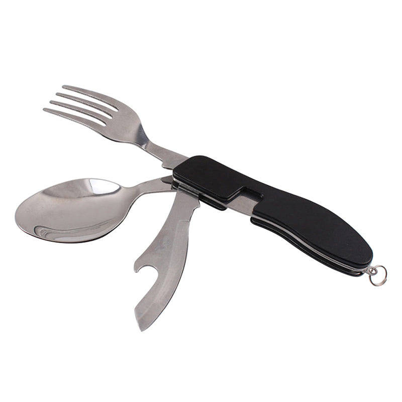 Multi-function Outdoor Camping Picnic Tableware Stainless Steel Cutlery 4 in 1