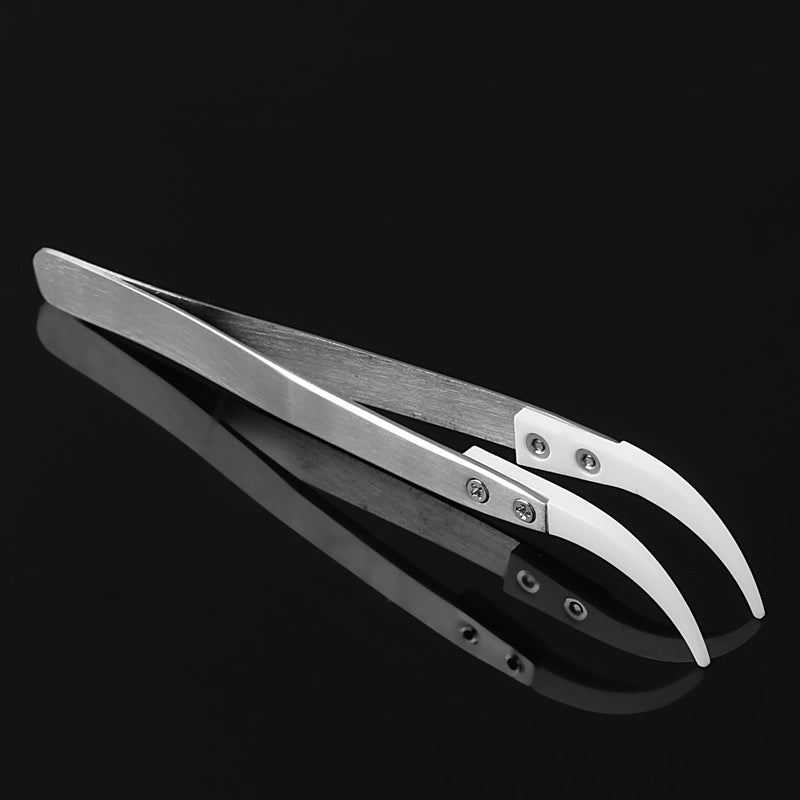 Stainless Steel Handle Ceramic Heat Resistant Tip Curved Tips Tweezers
