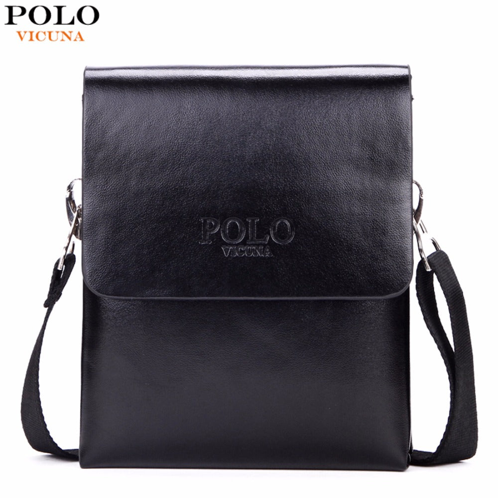Solid Double Pocket Soft Leather Men's Messenger Bag