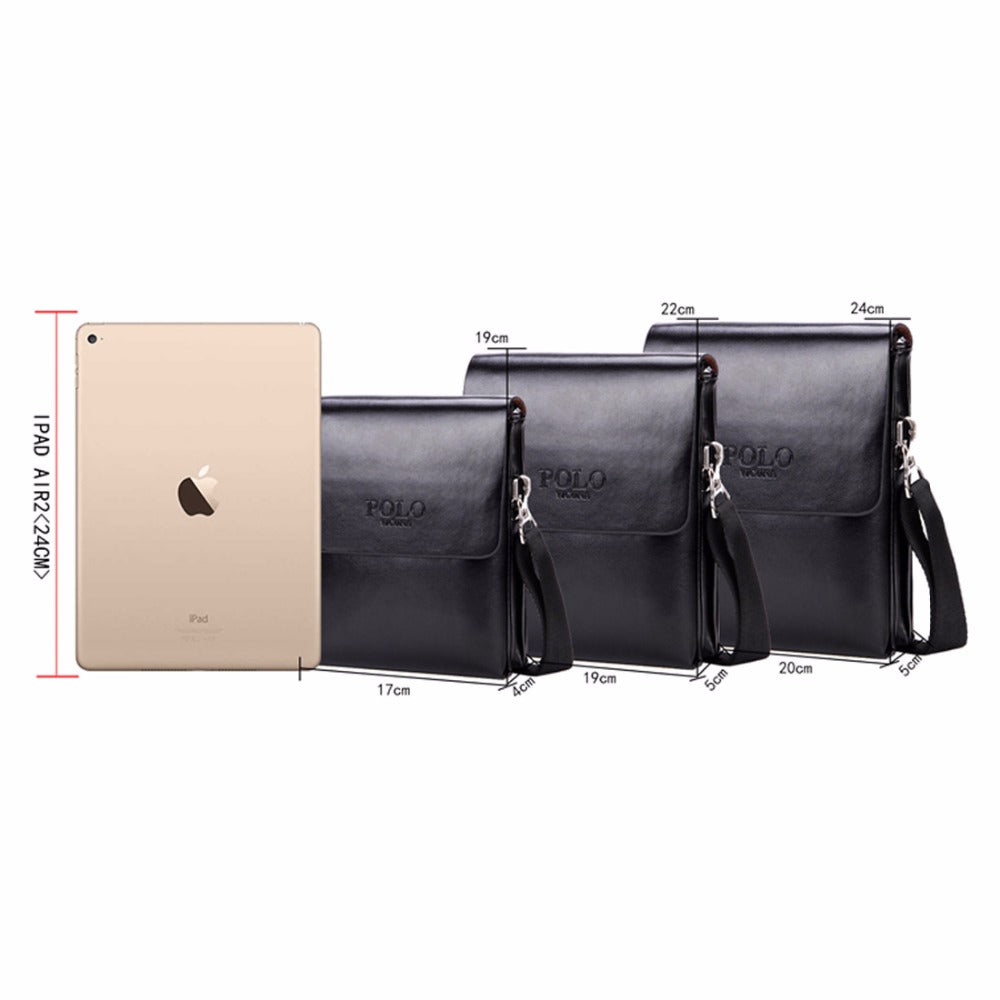 Solid Double Pocket Soft Leather Men's Messenger Bag