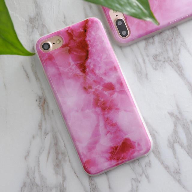 Soft TPU iPhone Case - Marble/Flower Print