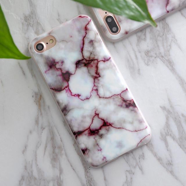 Soft TPU iPhone Case - Marble/Flower Print
