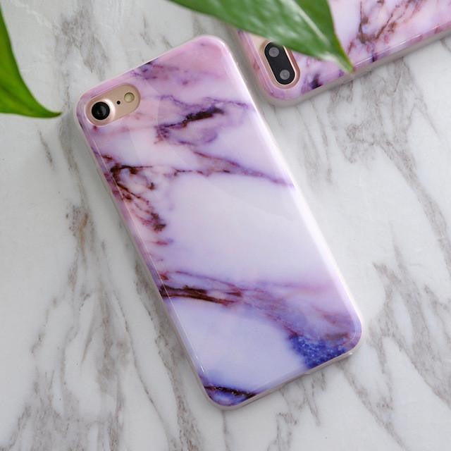 Soft TPU iPhone Case - Marble/Flower Print