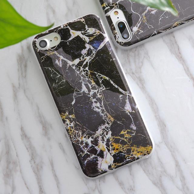 Soft TPU iPhone Case - Marble/Flower Print