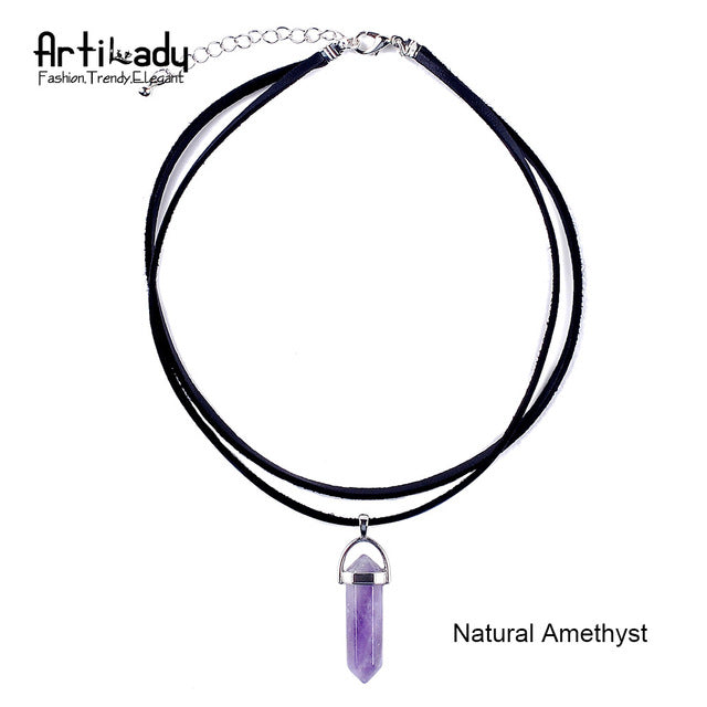 Leather choker necklace with opal pendants