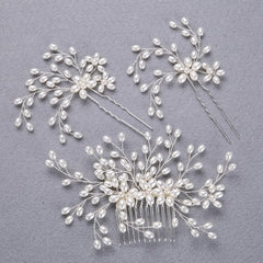 3-piece pearl comb and hair pins