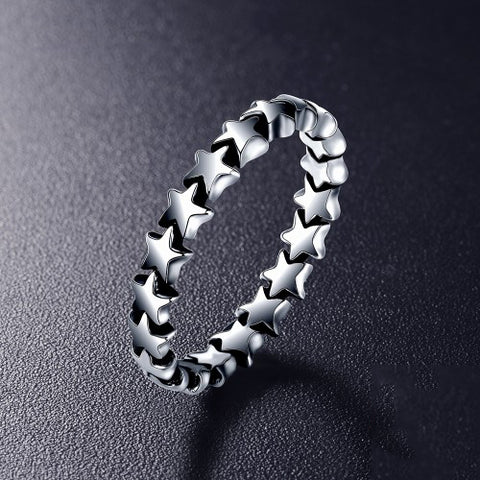 Pure silver stars ring