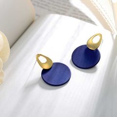 Gold-plated red & blue round earrings