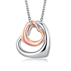 Necklace with heart pendants in white and rose gold