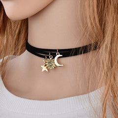 3-in-1 leather choker necklace with pendants