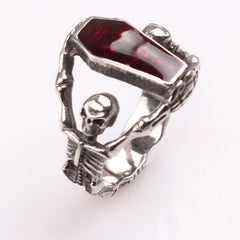 Skeleton Coffin Biker Ring