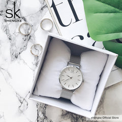 SK super-slim stainless steel wristwatch