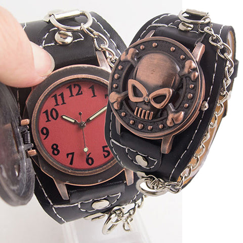 2-in-1 Leather Skull Bracelet