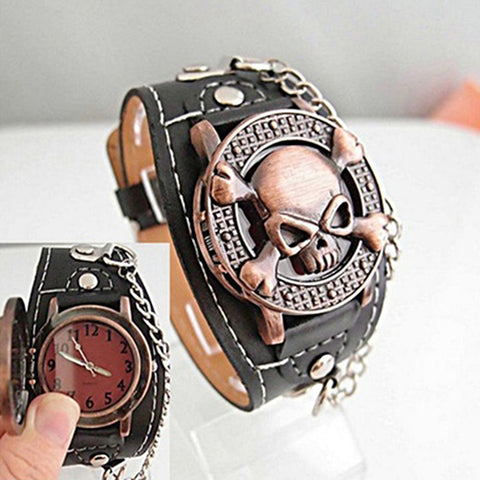 2-in-1 Leather Skull Bracelet