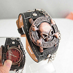 2-in-1 Leather Skull Bracelet