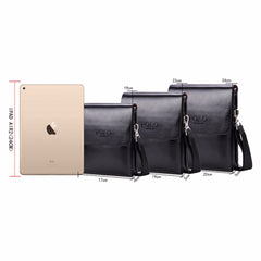 Solid Double Pocket Soft Leather Men's Messenger Bag