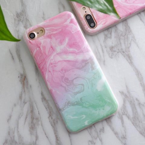 Soft TPU iPhone Case - Marble/Flower Print