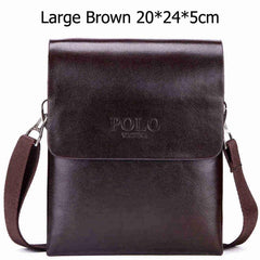 Solid Double Pocket Soft Leather Men's Messenger Bag