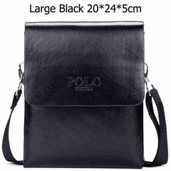 Solid Double Pocket Soft Leather Men's Messenger Bag