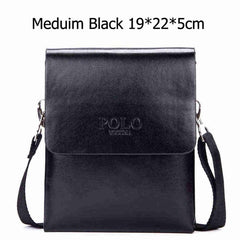 Solid Double Pocket Soft Leather Men's Messenger Bag