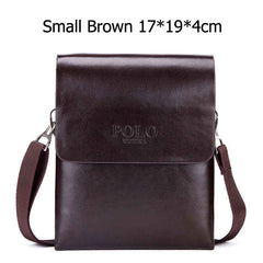 Solid Double Pocket Soft Leather Men's Messenger Bag